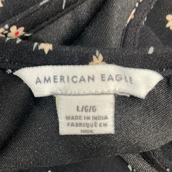 American Eagle One Shoulder Boho Black Floral Dress with Pockets L - Picture 9 of 14